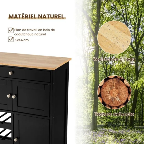 Chariot de Cuisine Desserte de Service à roulettes Meuble de Rangement Cuisine en MDF Solide de Haute Qualité 67 x 37 x 86,5 cm Noir