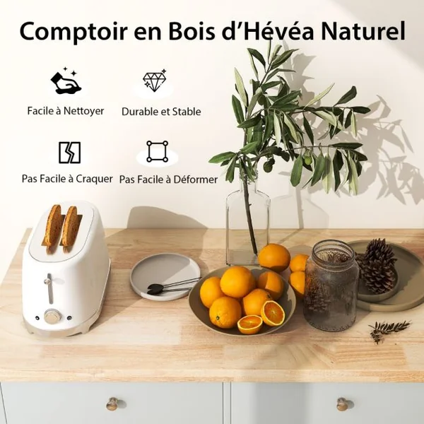 Chariot de Cuisine Mobile Ilot de Cuisine Roulant Plateau en Bois d'Hévéa 4 Etagères Ouvertes 2 Tiroirs 1 Armoire Fermée Gris