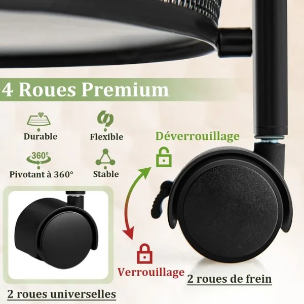 Chariot de Cuisine Pliable à 3 Niveaux Desserte de Rangement en Métal avec 2 Roues Verrouillables pour Salon/Chambre/Bureau