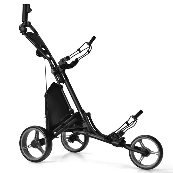 Chariot de Golf Pliable à 3 Roues Sangle Elastique Porte-parasol Réglable et Porte-gobelet Sac Recouvert d'Aluminium Bleu/Gris/Rouge/Vert