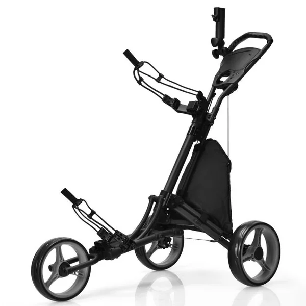 Chariot de Golf Pliable à 3 Roues Sangle Elastique Porte-parasol Réglable et Porte-gobelet Sac Recouvert d'Aluminium Bleu/Gris/Rouge/Vert