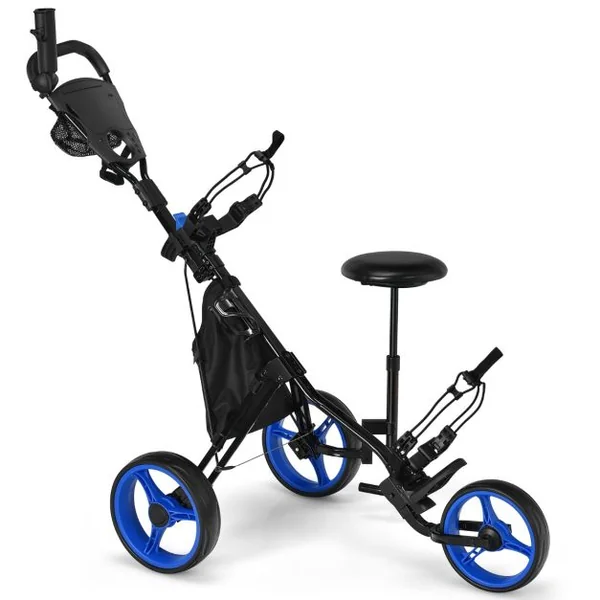 Chariot de Golf à 3 Roues Pliable avec Frein Poignée Hauteur Réglable Porte-parapluie Porte-gobelet et Tableau de Score Rouge/Bleu/Gris/Vert