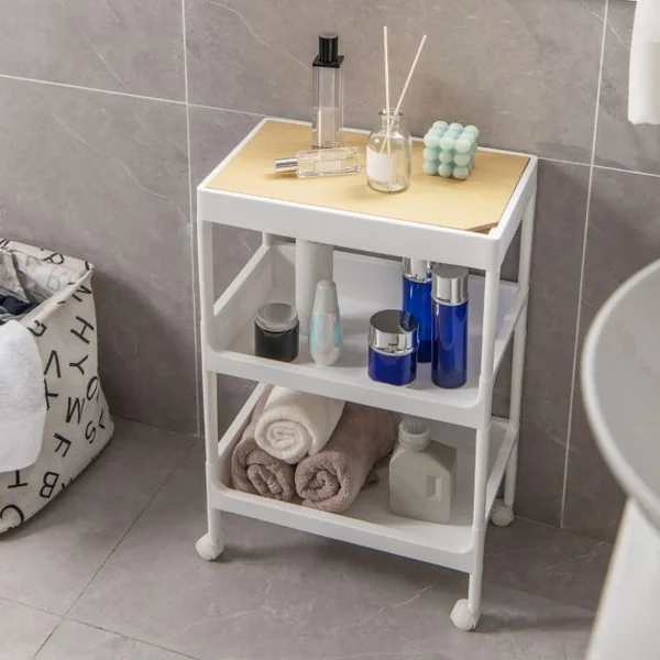Chariot de Rangement 3 Niveaux Desserte à Roulettes avec Plateau Amovible Étagère sur Roulette pour Cuisine Bureau Salle de Bain Salon Blanc