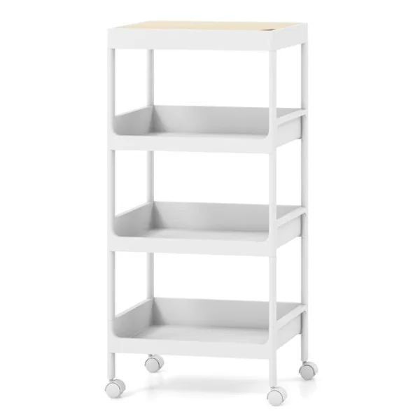 Chariot de Rangement 4 Niveaux Desserte à Roulettes avec Plateau Amovible Étagère sur Roulette pour Cuisine Bureau Salle de Bain Salon Blanc