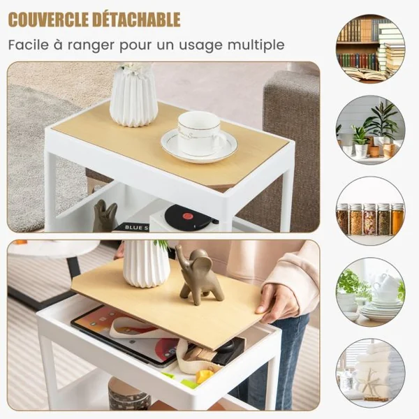 Chariot de Rangement 4 Niveaux Desserte à Roulettes avec Plateau Amovible Étagère sur Roulette pour Cuisine Bureau Salle de Bain Salon Blanc