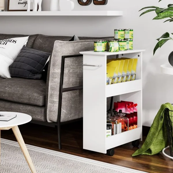 Chariot de Rangement sur Roulettes à 3 Niveaux pour Cuisine Blanc