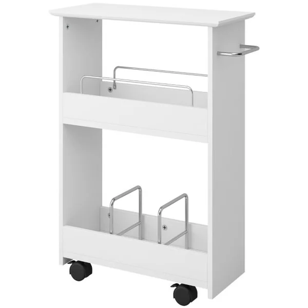 Chariot de Rangement sur Roulettes à 3 Niveaux pour Cuisine Blanc