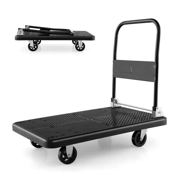 Chariot de Transport Pliable en Acier à Plate-Forme Chariot à 4 Roulettes Pivotantes à 360° Charge 400 KG pour Déménagement Maison Shopping Noir
