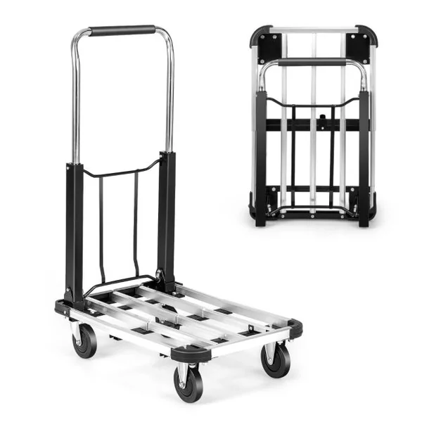 Chariot de Transport Pliable en Aluminium avec Plateau Extensible et Réglable en Hauteur Chariot à 4 Roulettes Pliable Charge 150 KG