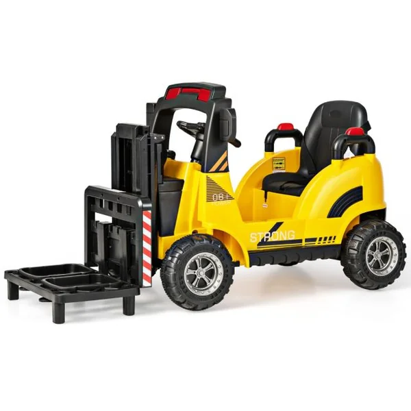 Chariot Elévateur Electrique Enfants 12V avec Fourche Véhicule de Construction avec Télécommande pour Enfants de 3 à 7 Ans Charge 30KG Jaune