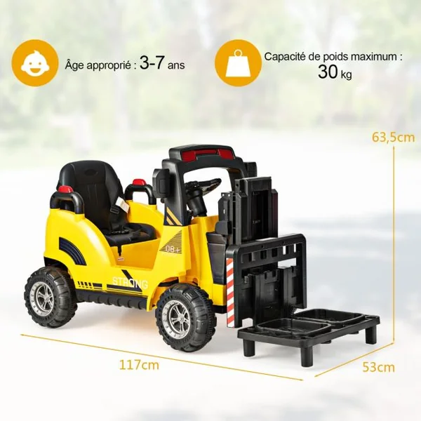Chariot Elévateur Electrique Enfants 12V avec Fourche Véhicule de Construction avec Télécommande pour Enfants de 3 à 7 Ans Charge 30KG Jaune