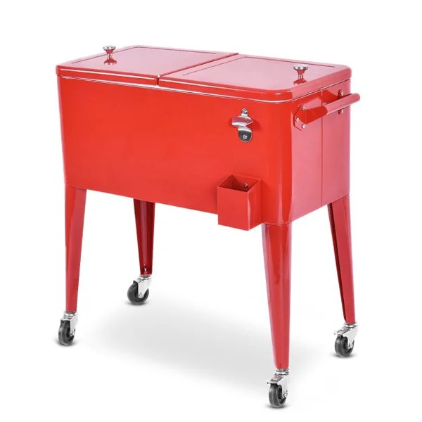 Chariot Isotherme Roulant de 76L Réfrigérant avec Roulettes Universelles Ouvre-bouteille Desserte Jardin pour Conserver Glace et Boissons