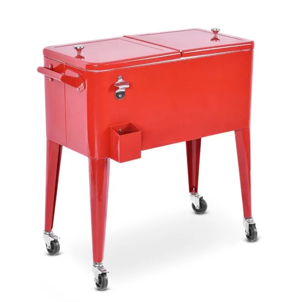 Chariot Isotherme Roulant de 76L Réfrigérant avec Roulettes Universelles Ouvre-bouteille Desserte Jardin pour Conserver Glace et Boissons