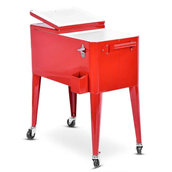 Chariot Isotherme Roulant de 76L Réfrigérant avec Roulettes Universelles Ouvre-bouteille Desserte Jardin pour Conserver Glace et Boissons