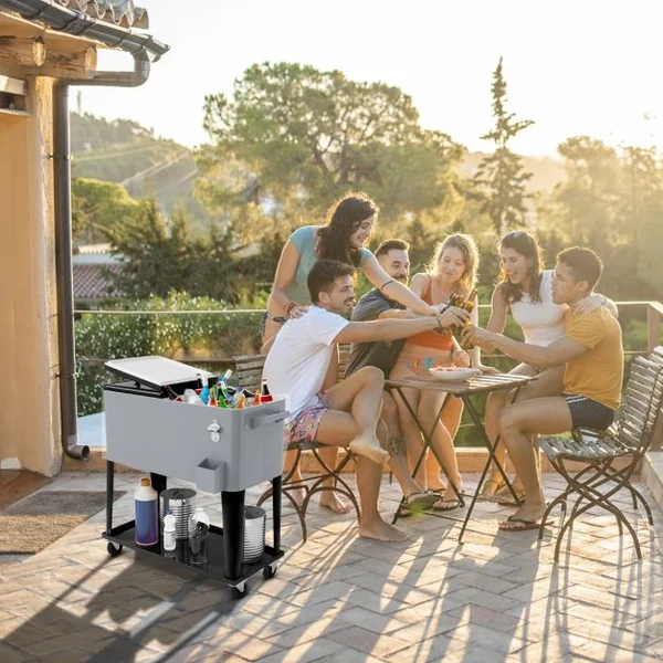 Chariot Réfrigérant de 76L Sur Roulettes Universelles Gris