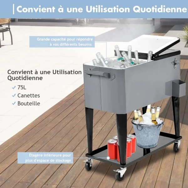 Chariot Réfrigérant de 76L Sur Roulettes Universelles Gris