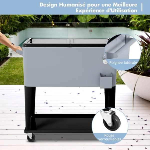 Chariot Réfrigérant de 76L Sur Roulettes Universelles Gris
