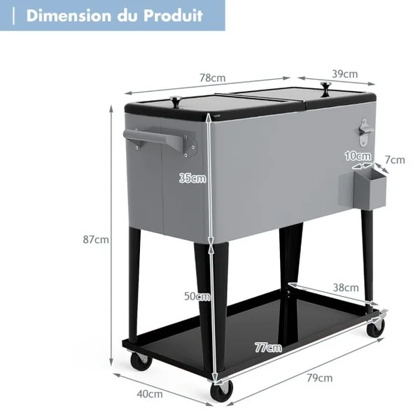 Chariot Réfrigérant de 76L Sur Roulettes Universelles Gris