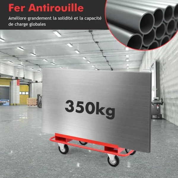 Chariot à Panneaux Robuste Charge 350KG Chariot pour Planches Tôle de Fer Peint avec Rail Ouvert de 96 x 24 cm et Poignée Transport de Cloisons