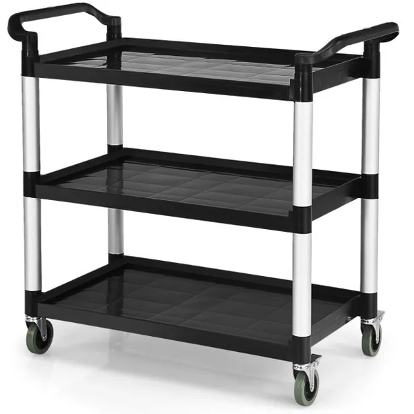 Chariot à Roulettes 3 Étagères 150 kg Chariot de Service Multifonctionnel avec Poignées adaptées 103 x 49 x 98 cm Noir