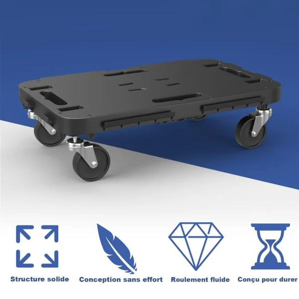 Chariot à Roulettes avec Conception à Bords Interconnectables Charge 300KG Chariot de Déménagement de Meubles avec 4 Roues 48 x 28,5 x 12 cm Noir
