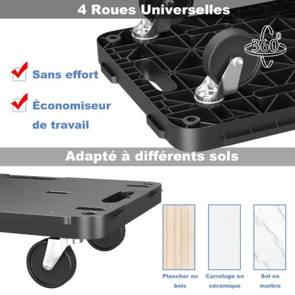 Chariot à Roulettes avec Conception à Bords Interconnectables Charge 543KG Chariot de Déménagement de Meubles avec 4 Roues 58 x 38,5 x 12 cm Noir