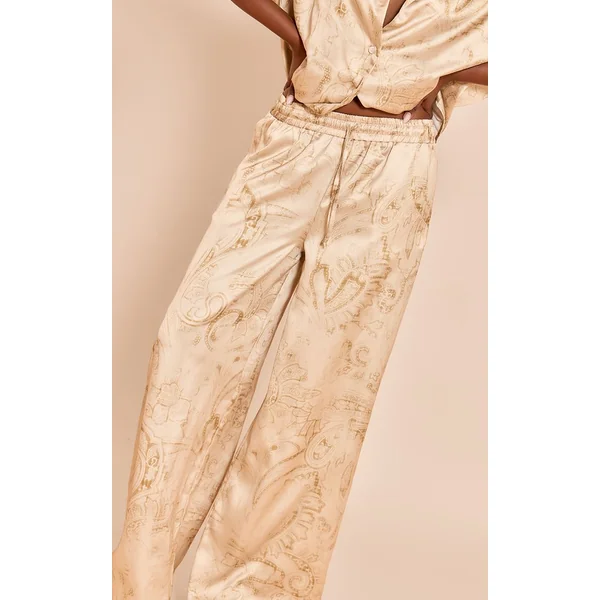 Chartreuse Pantalon Droit En Satin Imprimé Paisley Vert Pâle