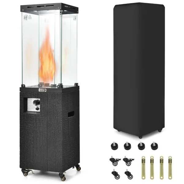 Chauffage Extérieur à Gaz Propane 12 kW Protection Anti Extinction Acier Noir pour Camping Barbecue
