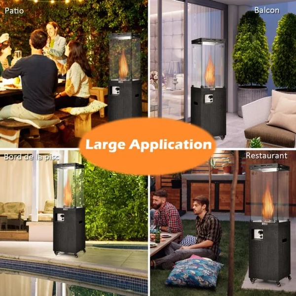 Chauffage Extérieur à Gaz Propane 12 kW Protection Anti Extinction Acier Noir pour Camping Barbecue