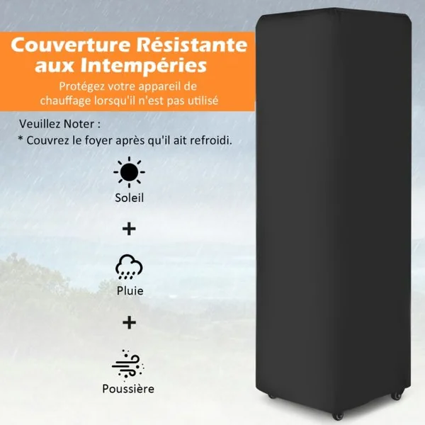 Chauffage Extérieur à Gaz Propane 12 kW Protection Anti Extinction Acier Noir pour Camping Barbecue