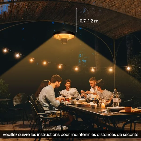 Chauffage Électrique Suspendu à Infrarouge 2000 W Chauffage Radiant de Plafond Extérieur Étanche pour Porche Terrasse Tonnelle Noir