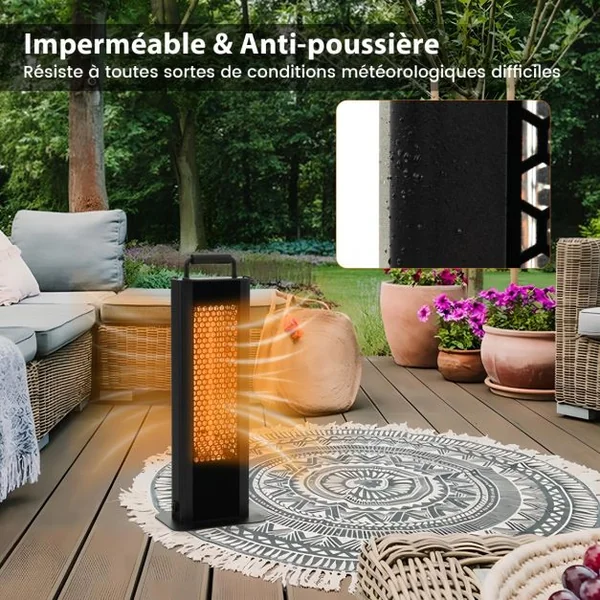 Chauffage Électrique à Infrarouge 1200W Portable avec Double Face Radiateur Étanche en Aluminium Protection Contre pour Jardin Balcon Noir