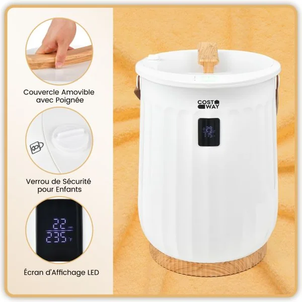 Chauffe-serviettes de Luxe de 20 L Seau Chauffant de Serviettes Spa Minuterie 15-60 min Arrêt Automatique 34x34x48cm Enfants Blanc