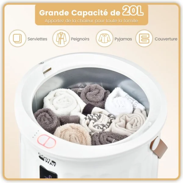 Chauffe-serviettes de Luxe de 20 L Seau Chauffant de Serviettes Spa Minuterie 15-60 min Arrêt Automatique 34x34x48cm Enfants Blanc