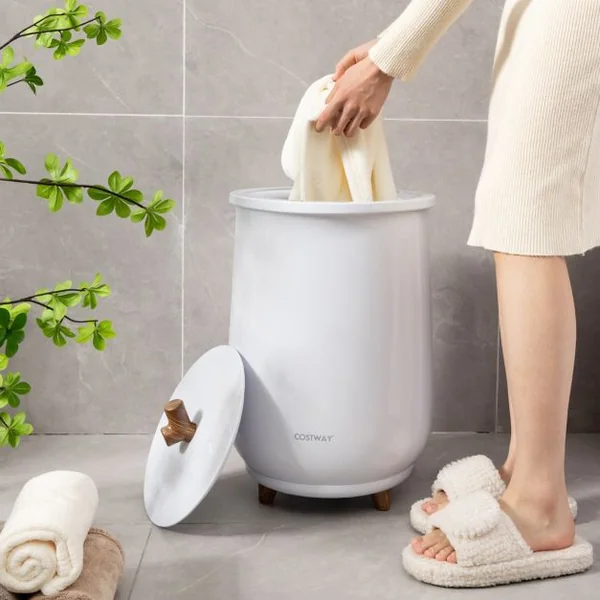 Chauffe-Serviettes de Luxe de 23 L à 3 Niveaux 60℃-80℃ Seau Chauffant de Serviettes Spa Minuterie 20-90 Min Arrêt Automatique Blanc
