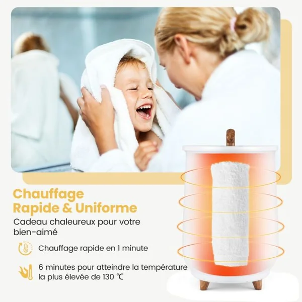 Chauffe-Serviettes de Luxe de 23 L à 3 Niveaux 60℃-80℃ Seau Chauffant de Serviettes Spa Minuterie 20-90 Min Arrêt Automatique Blanc