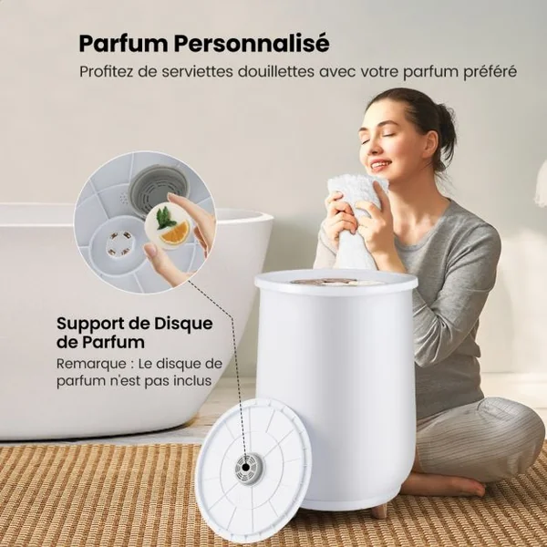 Chauffe-Serviettes de Luxe de 23 L à 3 Niveaux 60℃-80℃ Seau Chauffant de Serviettes Spa Minuterie 20-90 Min Arrêt Automatique Blanc