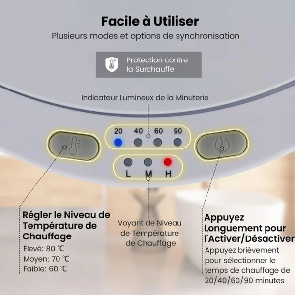 Chauffe-Serviettes de Luxe de 23 L à 3 Niveaux 60℃-80℃ Seau Chauffant de Serviettes Spa Minuterie 20-90 Min Arrêt Automatique Blanc