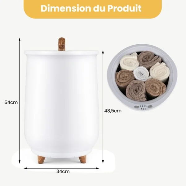 Chauffe-Serviettes de Luxe de 23 L à 3 Niveaux 60℃-80℃ Seau Chauffant de Serviettes Spa Minuterie 20-90 Min Arrêt Automatique Blanc