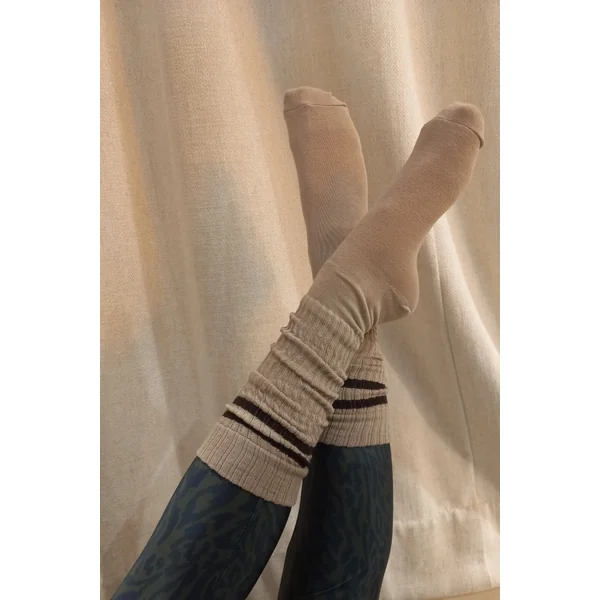 CHAUSSETTES beige rayé chocolat