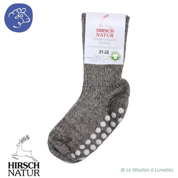 Chaussettes chaudes antidérapantes en laine bio - Chaussons Hirsch Natur du 15 au 46