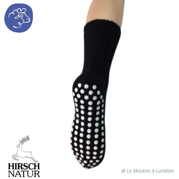 Chaussettes chaudes antidérapantes en laine bio - Chaussons Hirsch Natur du 15 au 46