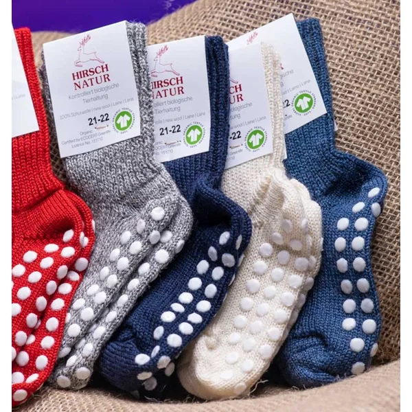 Chaussettes chaudes antidérapantes en laine bio - Chaussons Hirsch Natur du 15 au 46