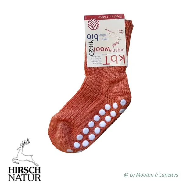 Chaussettes chaudes antidérapantes en laine bio - Chaussons Hirsch Natur du 15 au 46