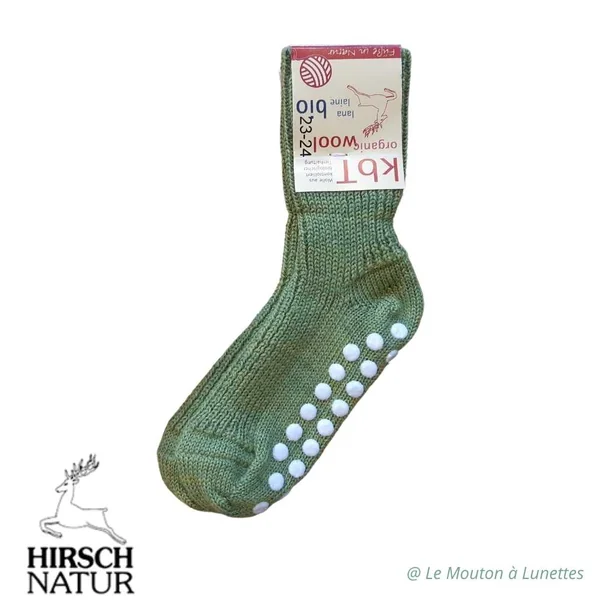 Chaussettes chaudes antidérapantes en laine bio - Chaussons Hirsch Natur du 15 au 46