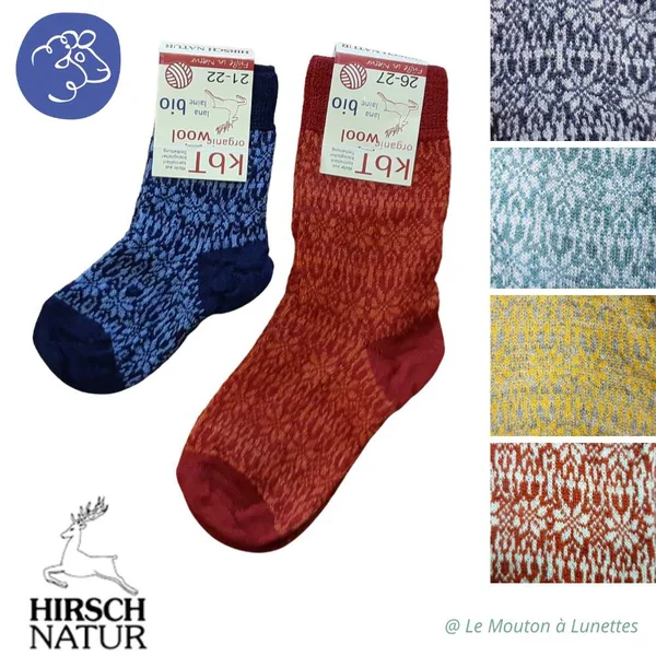 Chaussettes fines en pure laine bio pour adulte - Motif étoilé Hirsch Natur - du 36 au 46
