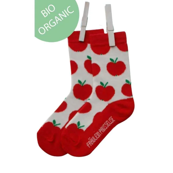 Chaussettes "pommes rouges" en coton bio - pointures 19 à 42 - Fräulein Prusselise