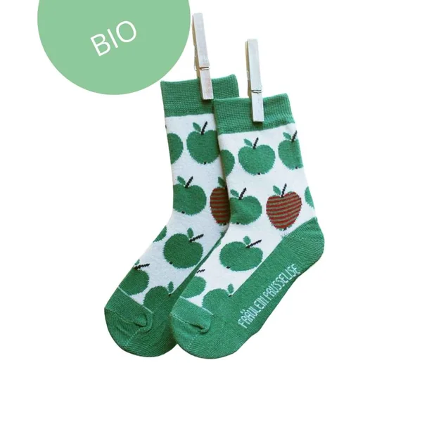 Chaussettes "pommes vertes" en coton bio - pointures 15 à 42 - Fräulein Prusselise