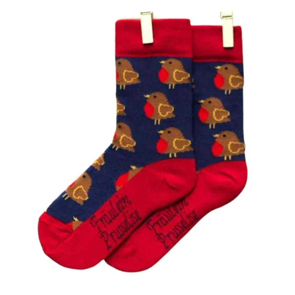 Chaussettes "rouge-gorge" en coton bio - pointures 19 à 42 - Fräulein Prusselise
