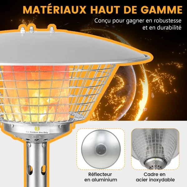 Cheminée de Table au Gaz Propane de 4000W Chauffage Extérieur Portable Protection Contre Basculement et Surchauffe avec 2 Réglages de Chaleur